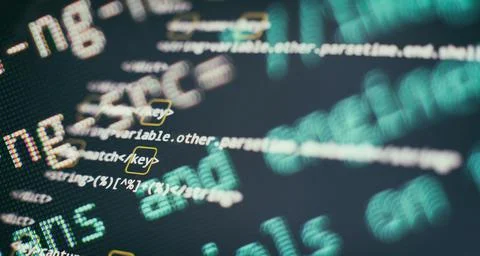 Website HTML Code on the Laptop Display Closeup Photo. Modern tech. Innovativ Fotos Stock