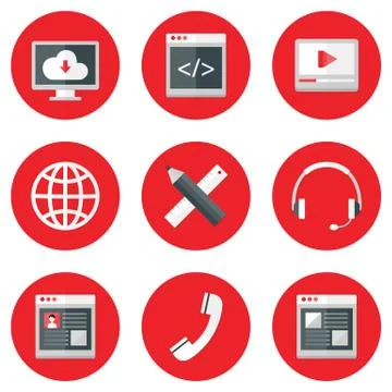 Website Icons Set over Red Illustrazione stock