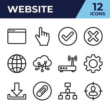 Website icons set for web design and development, including browser window,.. Stock Illustration
