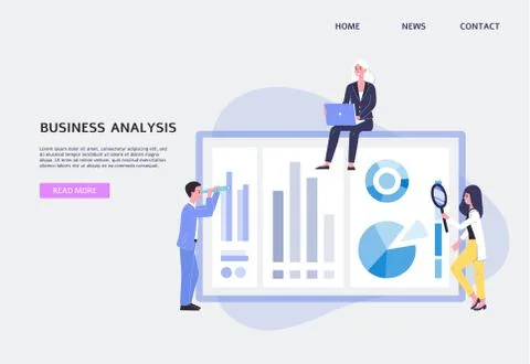 Website interface for business analysis with people, flat vector illustration. Stock Illustration