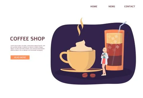 Website interface design for coffee shop or cafeteria flat vector illustration. 스톡 일러스트