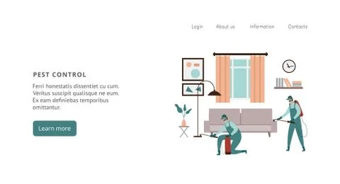Website interface design for pest control services ad, flat vector illustration. Stock Illustration