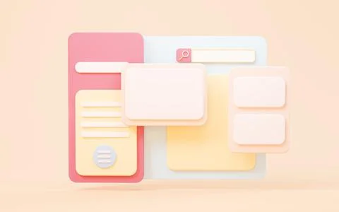 Website interface on the screen with cartoon style, 3d rendering. Stock Illustration