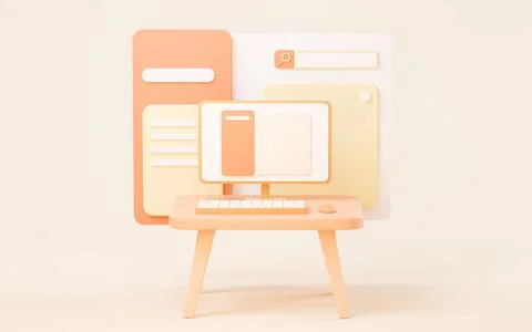 Website interface on the screen with cartoon style, 3d rendering. Illustrazione stock