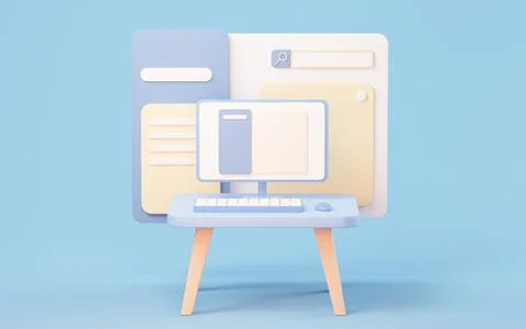 Website interface on the screen with cartoon style, 3d rendering. Illustrazione stock