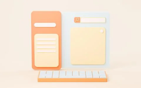 Website interface on the screen with cartoon style, 3d rendering. Stock Illustration