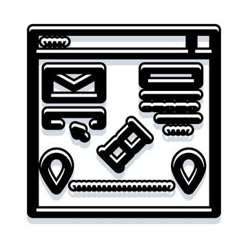 Website interface showing communication and location elements Illustrazione stock