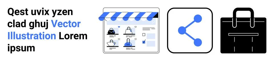 Website interface under a shop marquee with user profiles, networking icon, a 스톡 일러스트