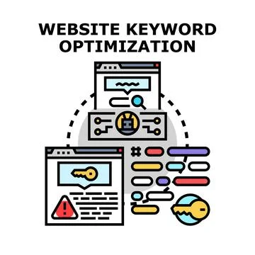 Website keyword optimization strategy selecting online search terms Illustrazione stock