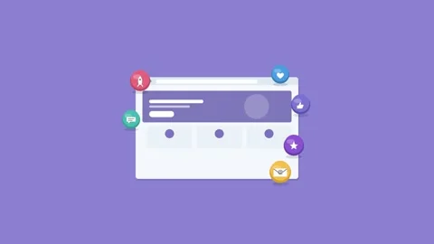 Website landing page in browser with hero section and 3D icons, violet 動画素材 342598309