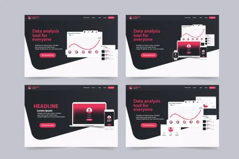Website Landing Page Design Web Analytics Website Vector Template Design 스톡 일러스트
