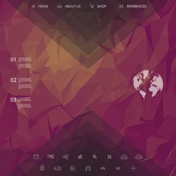Website landing page template with set of line icons user interface and purple Stock Illustration
