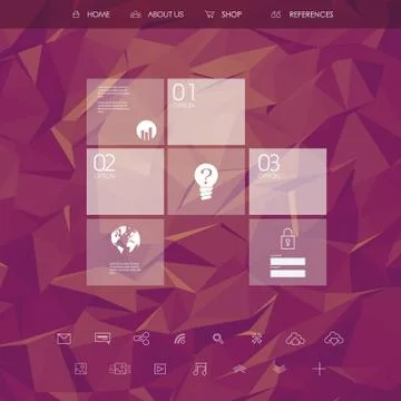 Website landing page template with set of line icons user interface and purple Stock Illustration