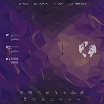 Website landing page template with set of line icons user interface and purple Stock Illustration