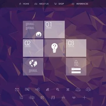 Website landing page template with set of line icons user interface and purple Stock Illustration