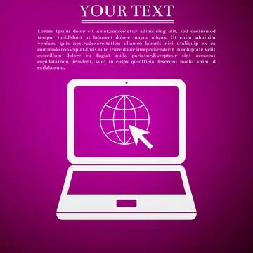 Website on laptop screen icon isolated on purple background. Laptop with globe Ilustración de archivo