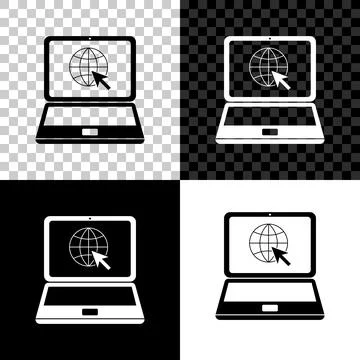 Website on laptop screen icon isolated on black, white and transparent 스톡 일러스트