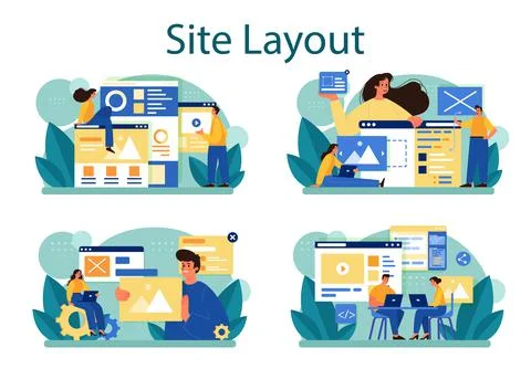 Website layout concept set. Web development, mobile app design Stock-Illustration