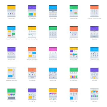 Website Layout Flat Icons Pack Stock Illustration