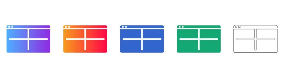 Website Layout Grid Icons in Gradient and Outline Stock Illustration