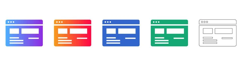 Website Layout Icons Set in Gradient and Outline Styles Illustrazione stock