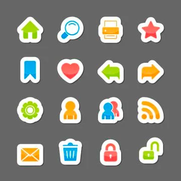 Website layout interface elements on cartoon stickers Stock Illustration