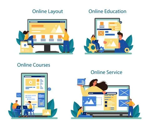 Website layout online service or platform set. Web development Stock Illustration