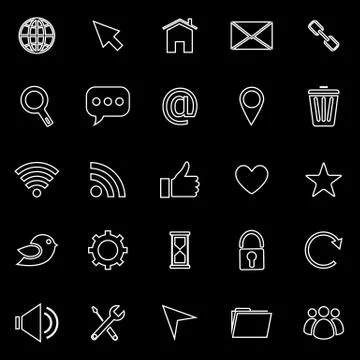 Website line icons on black background Stock Illustration