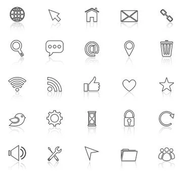 Website line icons with reflect on white background Stock Illustration