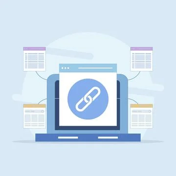 Website Link Building Concept, Link Building as Search Engine Optimization. Ilustración de archivo