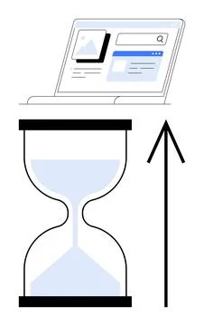 Website Loading Process with Hourglass and Upward Arrow Indicating Speed Im.. Stock Illustration