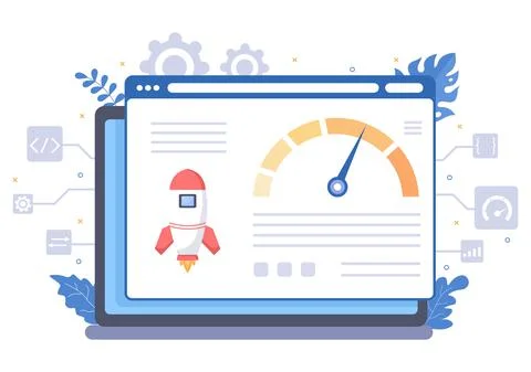 Website Loading Speed Optimization With Server, Web Programming, Mobile App D Illustrazione stock