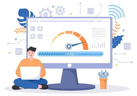 Website Loading Speed Optimization With Server, Web Programming, Mobile App D Illustrazione stock