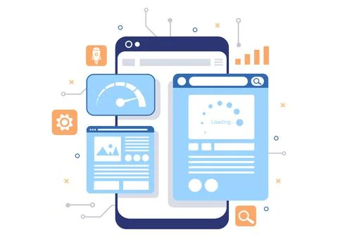 Website Loading Speed Optimization With Server, Web Programming, Mobile App D Illustrazione stock