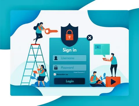 Website login template for protecting user account security, secure and prote Stock Illustration