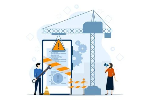 Website maintenance concept, coding and programming, in maintenance. 스톡 일러스트