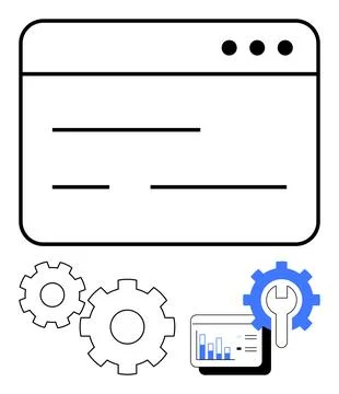 Website Maintenance with Gears, Graphs, and Tools Representing Optimization.. Stockillustratie