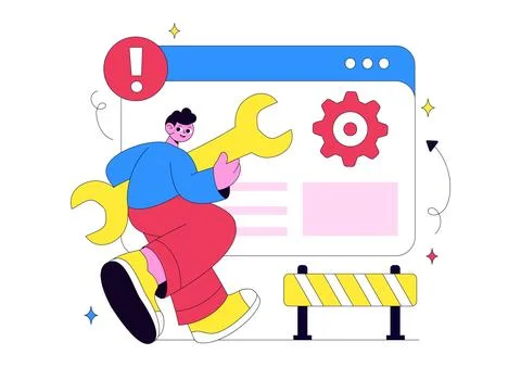 Website Maintenance Vector Illustration Featuring Web Development, System U.. Illustrazione stock