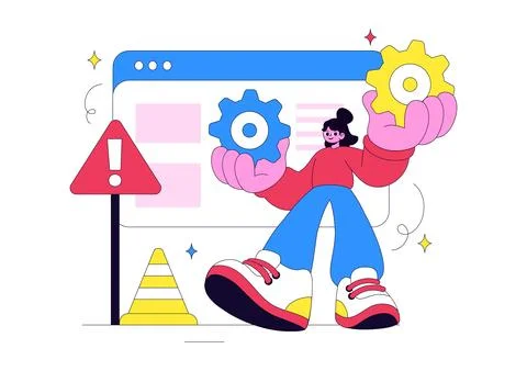 Website Maintenance Vector Illustration Featuring Web Development, System U.. イラスト素材