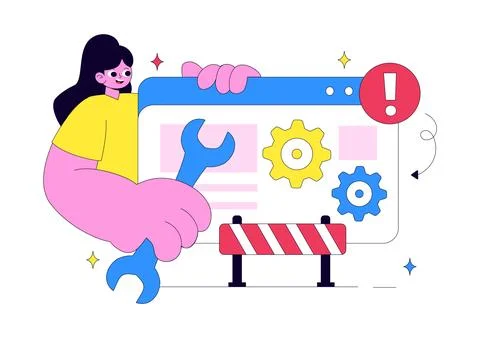 Website Maintenance Vector Illustration Featuring Web Development, System U.. Stockillustratie