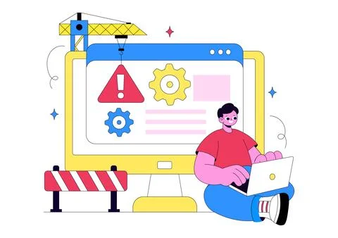 Website Maintenance Vector Illustration Featuring Web Development, System U.. イラスト素材