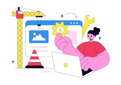 Website Maintenance Vector Illustration Featuring Web Development, System U.. 库存插图