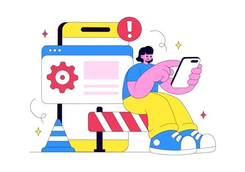 Website Maintenance Vector Illustration Featuring Web Development, System U.. Stockillustratie