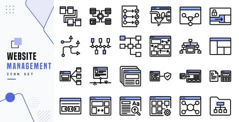Website Management Vector Line Icon Set Collection Stock Illustration