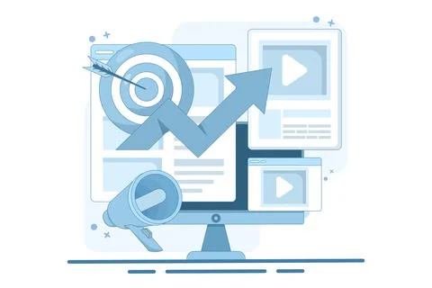 Website marketing concept, SEO, analytics, Social media, Video marketing. イラスト素材