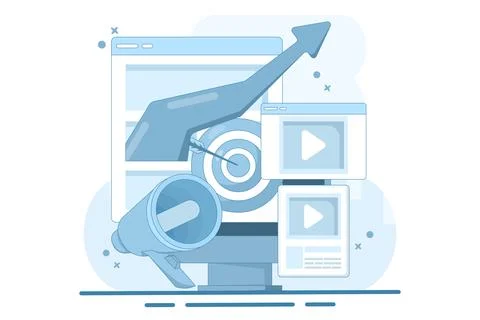 Website marketing concept, SEO, analytics, Social media, Video marketing. Stock Illustration