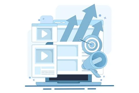 Website marketing concept, SEO, analytics, Social media, Video marketing. Stock Illustration
