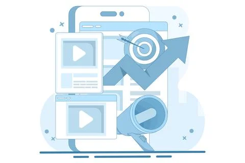Website marketing concept, SEO, analytics, Social media, Video marketing. 스톡 일러스트