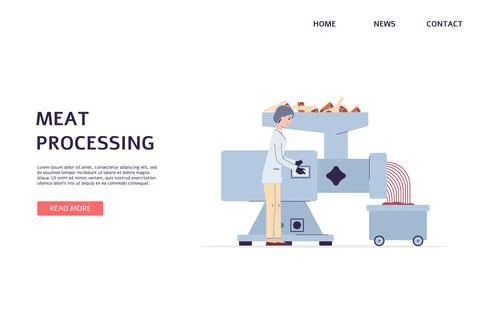 Website of meat processing factory or meat equipment, flat vector illustration. Stock Illustration