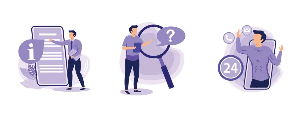 Website menu bar. Guides, FAQ and support landing page sections. Company info 스톡 일러스트